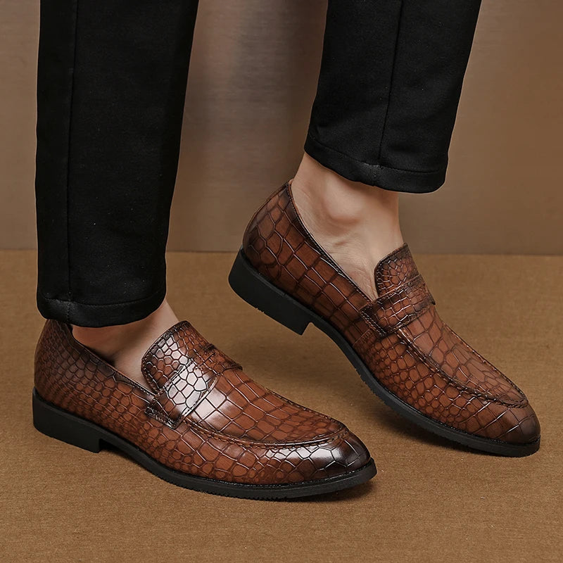 Savona Crocodile-Embossed Faux Leather Loafers